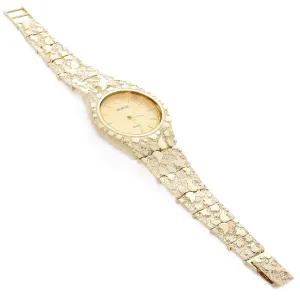 10k Yellow Gold Nugget Link Geneve Wrist Watch Adjustable 7-7.5" 47 grams