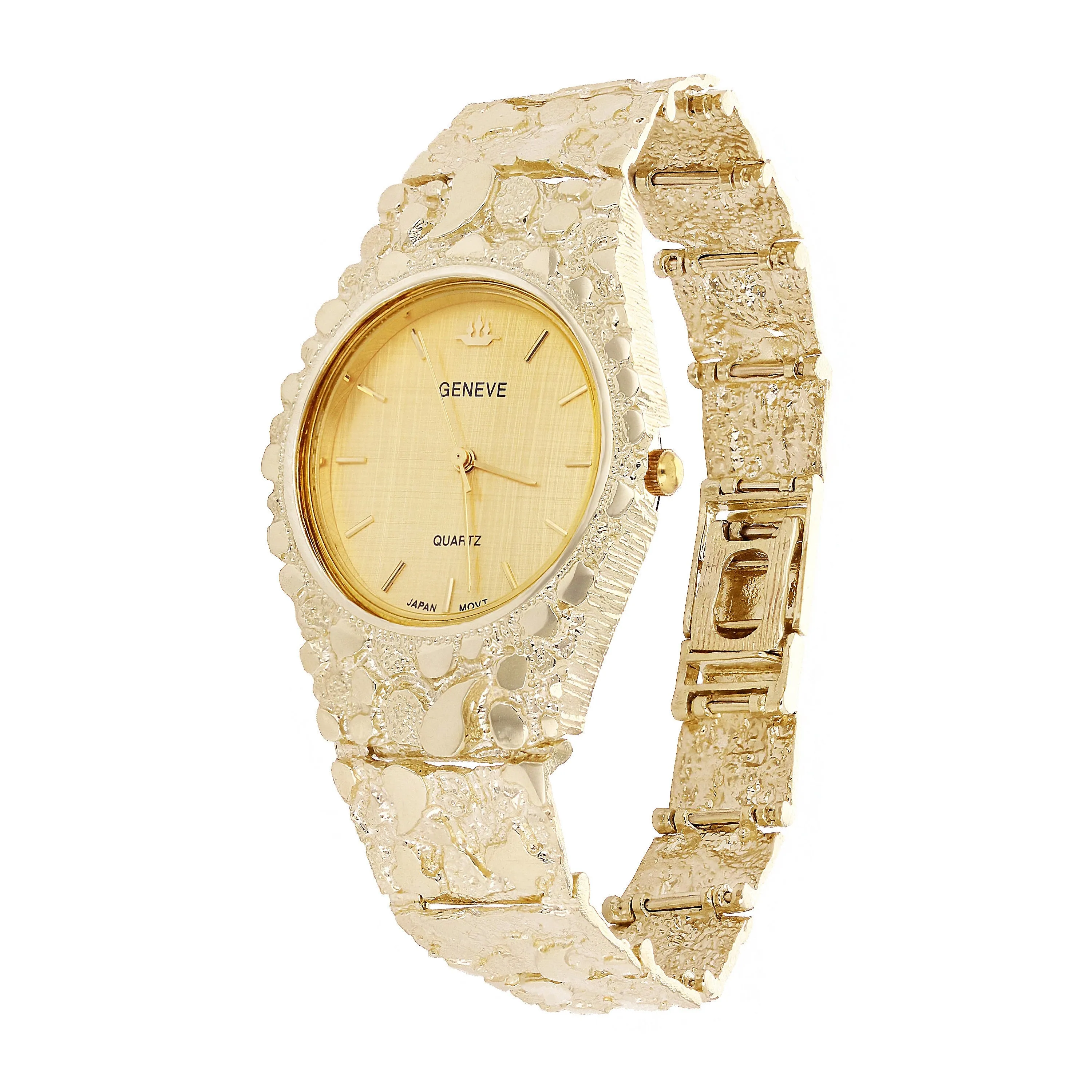 10k Yellow Gold Nugget Link Geneve Wrist Watch Adjustable 7-7.5" 47 grams