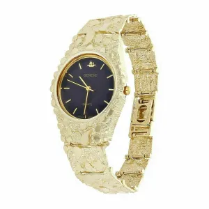 10k Yellow Gold Nugget Link Geneve Wrist Watch Adjustable 7.5-8" 50 grams