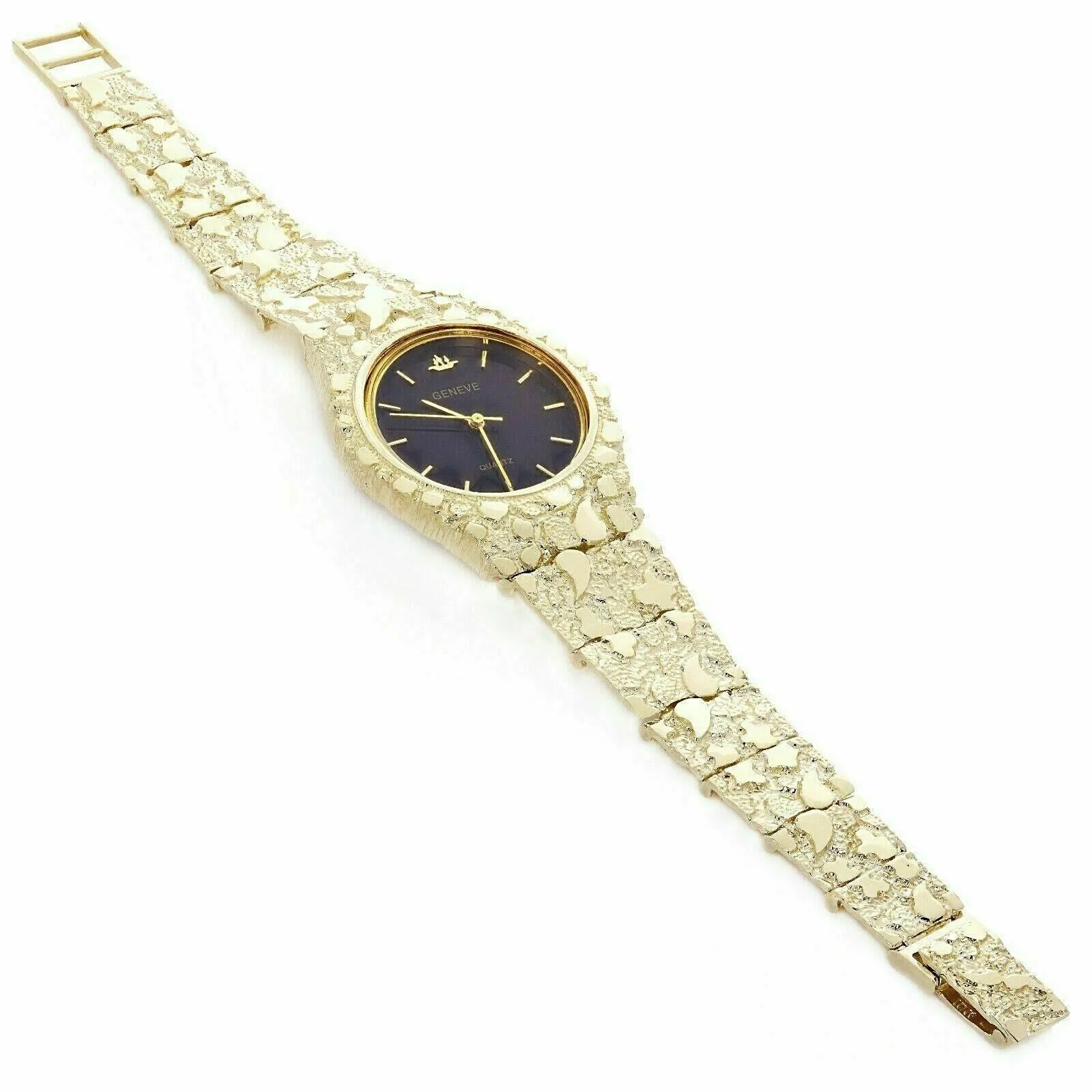 10k Yellow Gold Nugget Link Geneve Wrist Watch Adjustable 7.5-8" 50 grams