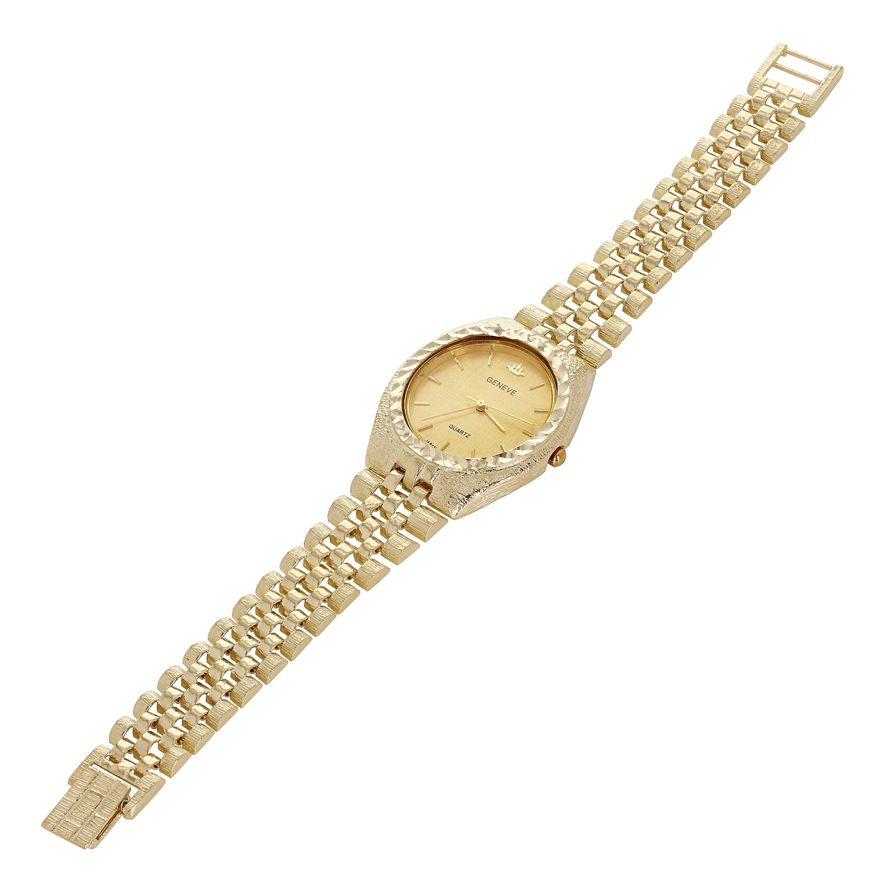 10k Yellow Gold Watch Link Wrist Band Bracelet with Geneve Watch 7-7.5" 43 grams