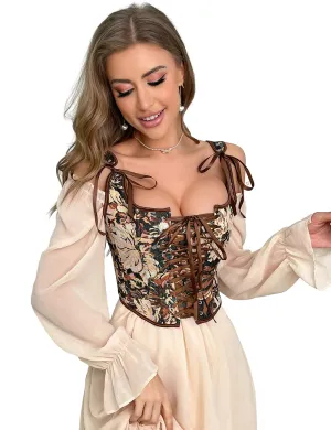 13 Pieces Plastic Bones Vintage oil Painting Print Style Lace Up Corset Egypt Bustie