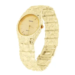 14k Yellow Gold Nugget Link Geneve Wrist Watch Straight Band Adj. 8.5-9" 85 gram