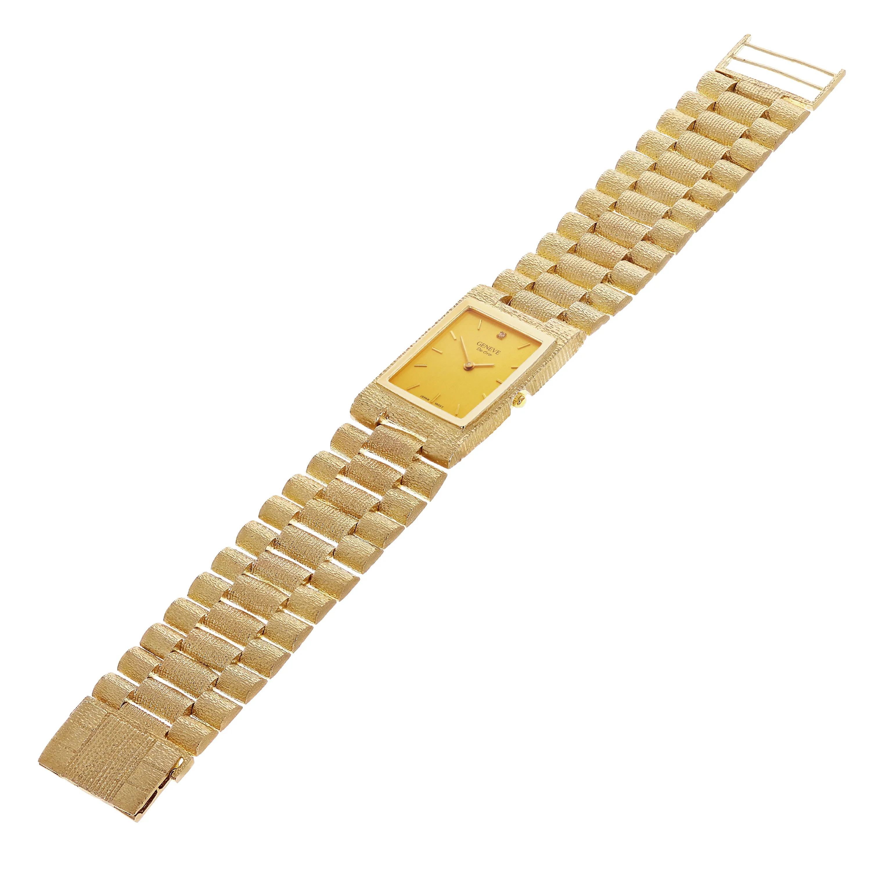 14k Yellow Gold Solid Watch Link Band Geneve w/ Diamond 8.5-9" 26.6mm 75.9 grams