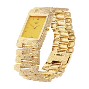 14k Yellow Gold Solid Watch Link Band Geneve w/ Diamond 8.5-9" 26.6mm 75.9 grams