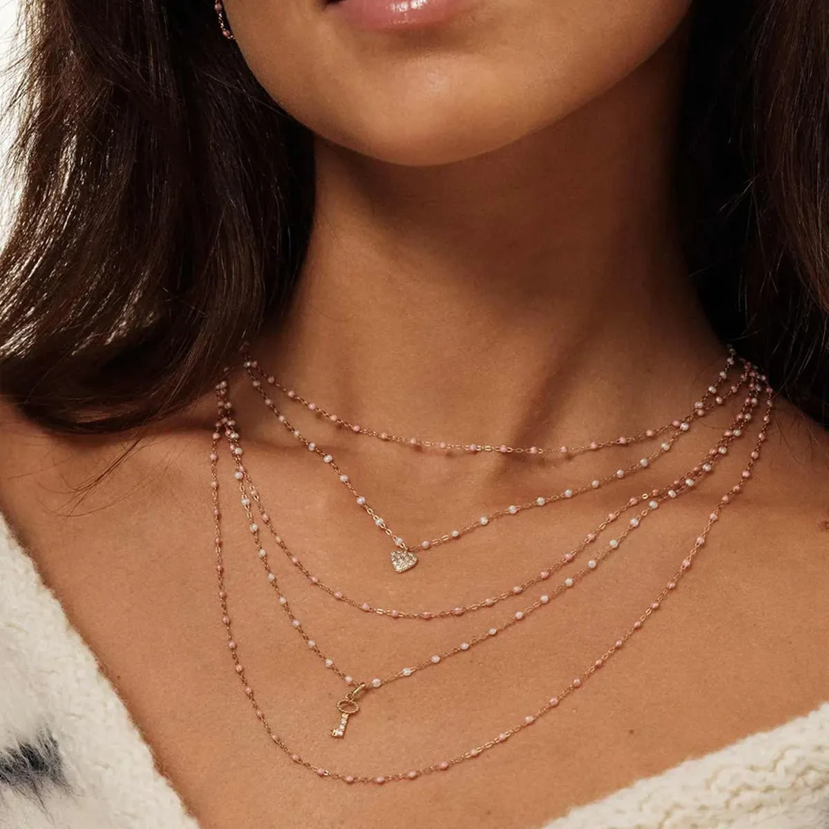 18K Gold and Blush Resin Beaded "Classic" Necklace