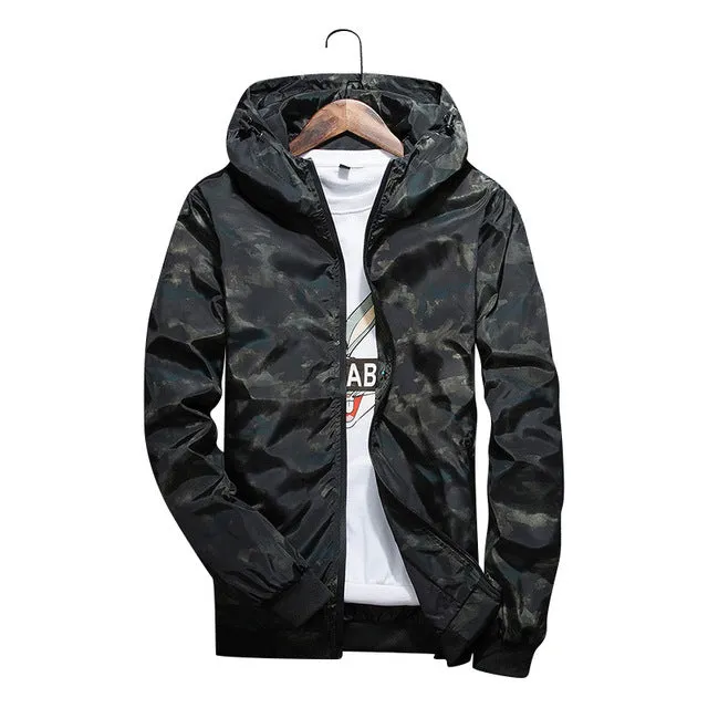 2018 Men's Spring Summer Hood Jackets Fashion Camouflage Print Waterproof Windbreaker Casual Bomber Jacket Coat Outwear Chaqueta