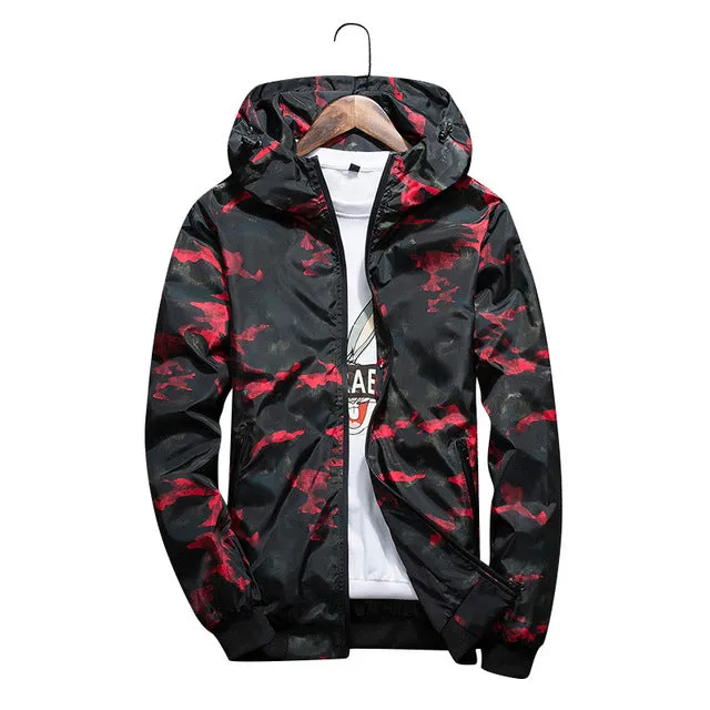 2018 Men's Spring Summer Hood Jackets Fashion Camouflage Print Waterproof Windbreaker Casual Bomber Jacket Coat Outwear Chaqueta
