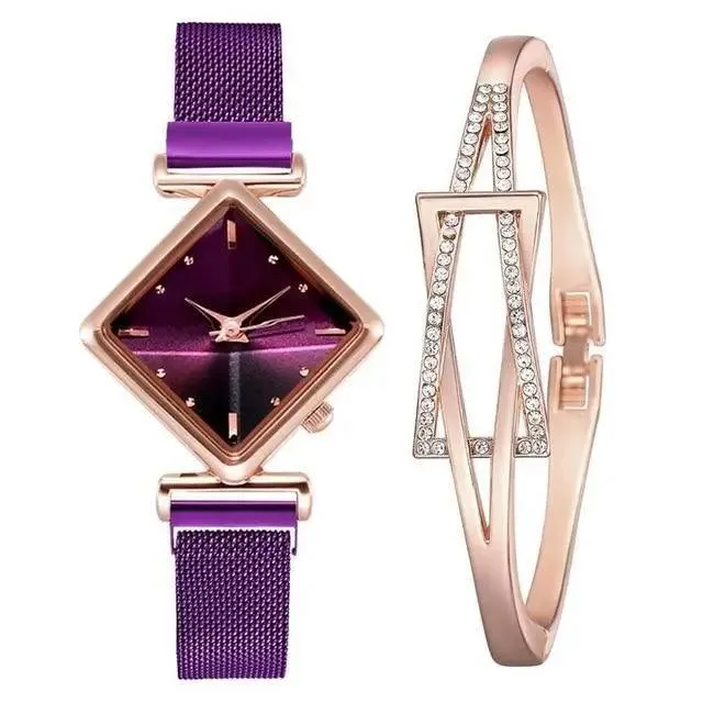 2021 Stylish Luxury Magnet Buckle Watch Ladies Quartz Wrist Watch With Bracelet Gift - Watches for Women and Girls