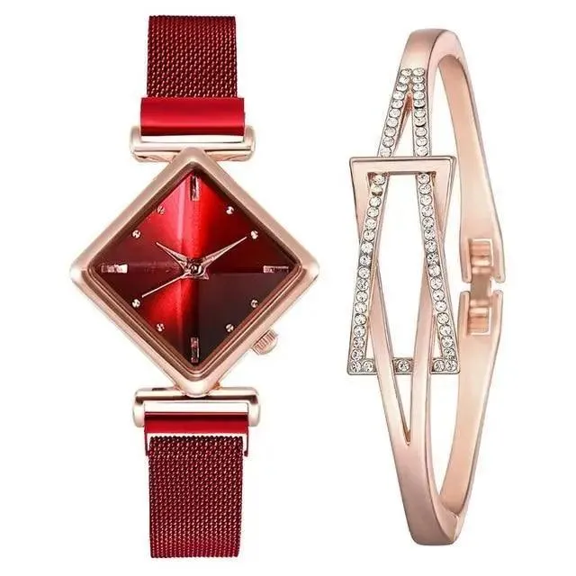 2021 Stylish Luxury Magnet Buckle Watch Ladies Quartz Wrist Watch With Bracelet Gift - Watches for Women and Girls