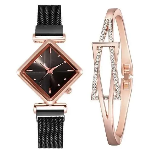 2021 Stylish Luxury Magnet Buckle Watch Ladies Quartz Wrist Watch With Bracelet Gift - Watches for Women and Girls