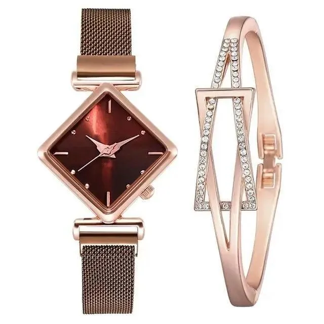 2021 Stylish Luxury Magnet Buckle Watch Ladies Quartz Wrist Watch With Bracelet Gift - Watches for Women and Girls