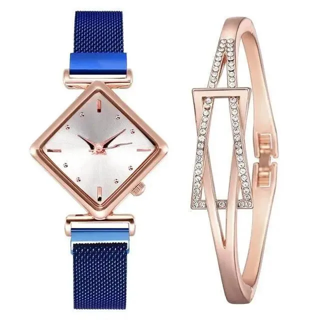2021 Stylish Luxury Magnet Buckle Watch Ladies Quartz Wrist Watch With Bracelet Gift - Watches for Women and Girls