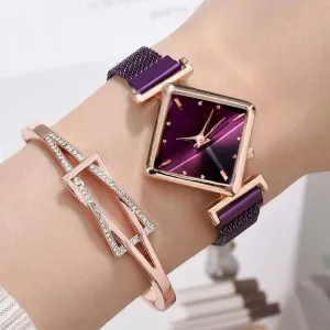 2021 Stylish Luxury Magnet Buckle Watch Ladies Quartz Wrist Watch With Bracelet Gift - Watches for Women and Girls
