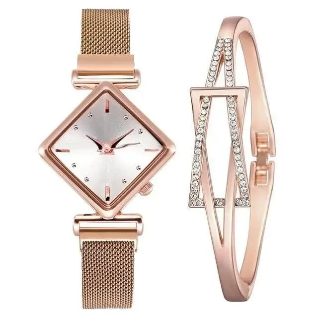 2021 Stylish Luxury Magnet Buckle Watch Ladies Quartz Wrist Watch With Bracelet Gift - Watches for Women and Girls
