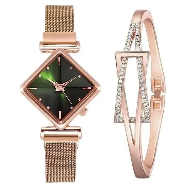 2021 Stylish Luxury Magnet Buckle Watch Ladies Quartz Wrist Watch With Bracelet Gift - Watches for Women and Girls