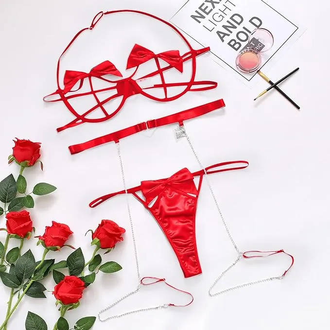 #228 Women's Sex Lingerie Naughty Sexy Lingerie Strap Bow Chain Splicing Backless