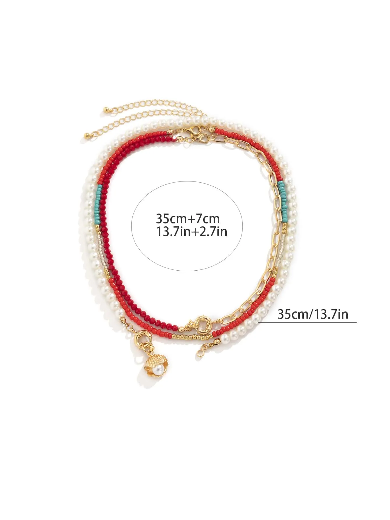 3pcs Faux Pearl Decor Shell Charm Necklace - Multicolor