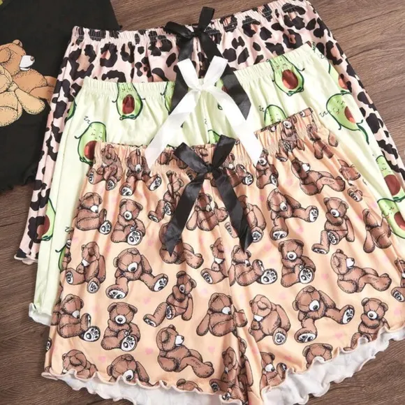 3pcs/Set Cartoon Print Camisole &amp; Shorts Pajama Set