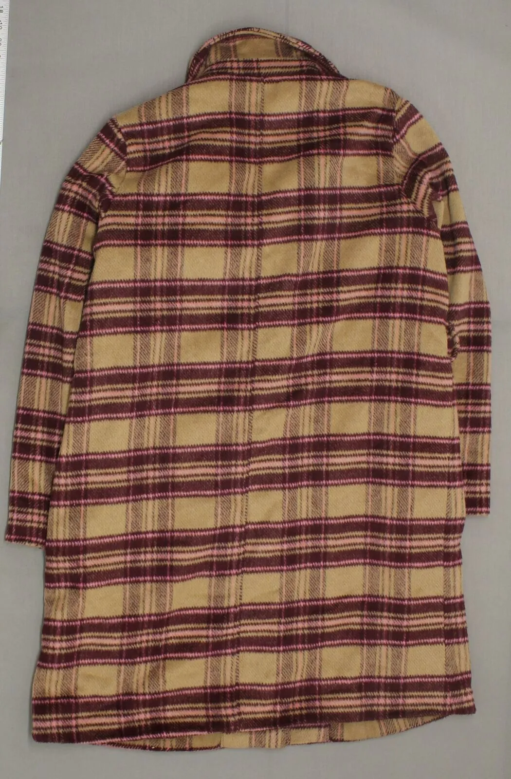 A New Day Plaid Long Overcoat Wrap Coat Camel / Burgundy Plaid 2XL