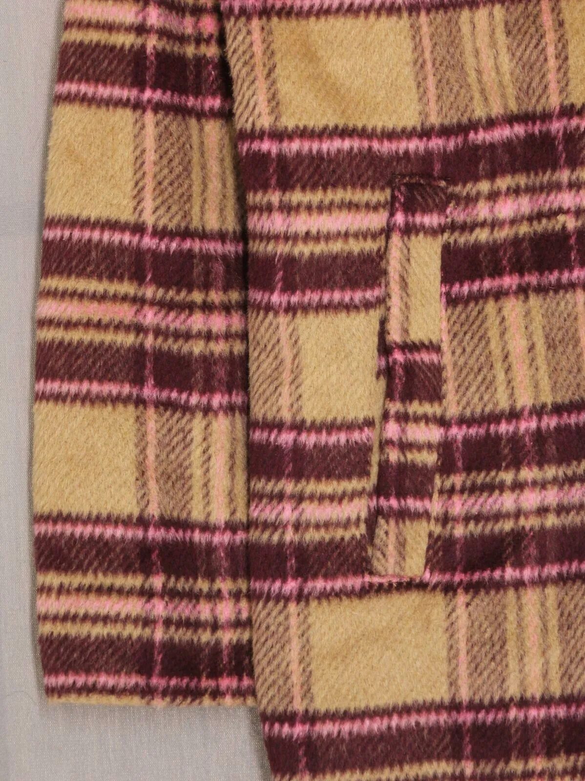 A New Day Plaid Long Overcoat Wrap Coat Camel / Burgundy Plaid 2XL