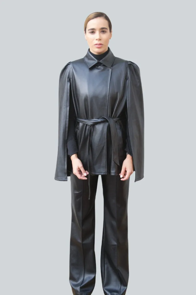 Adele Vegan Short Leather Cape