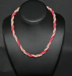 African Bead Spiral Twist Necklace Orange Mango Pearl and Burgundy Colors