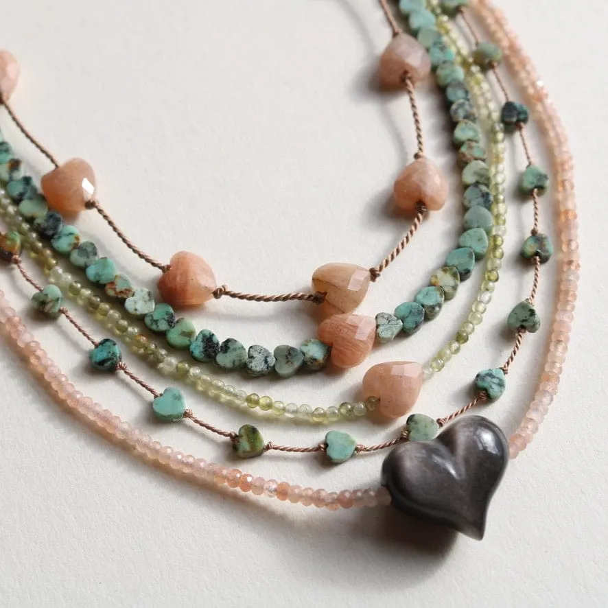 AFRICAN TURQUOISE JASPER & SUNSTONE HEART OM NECKLACE