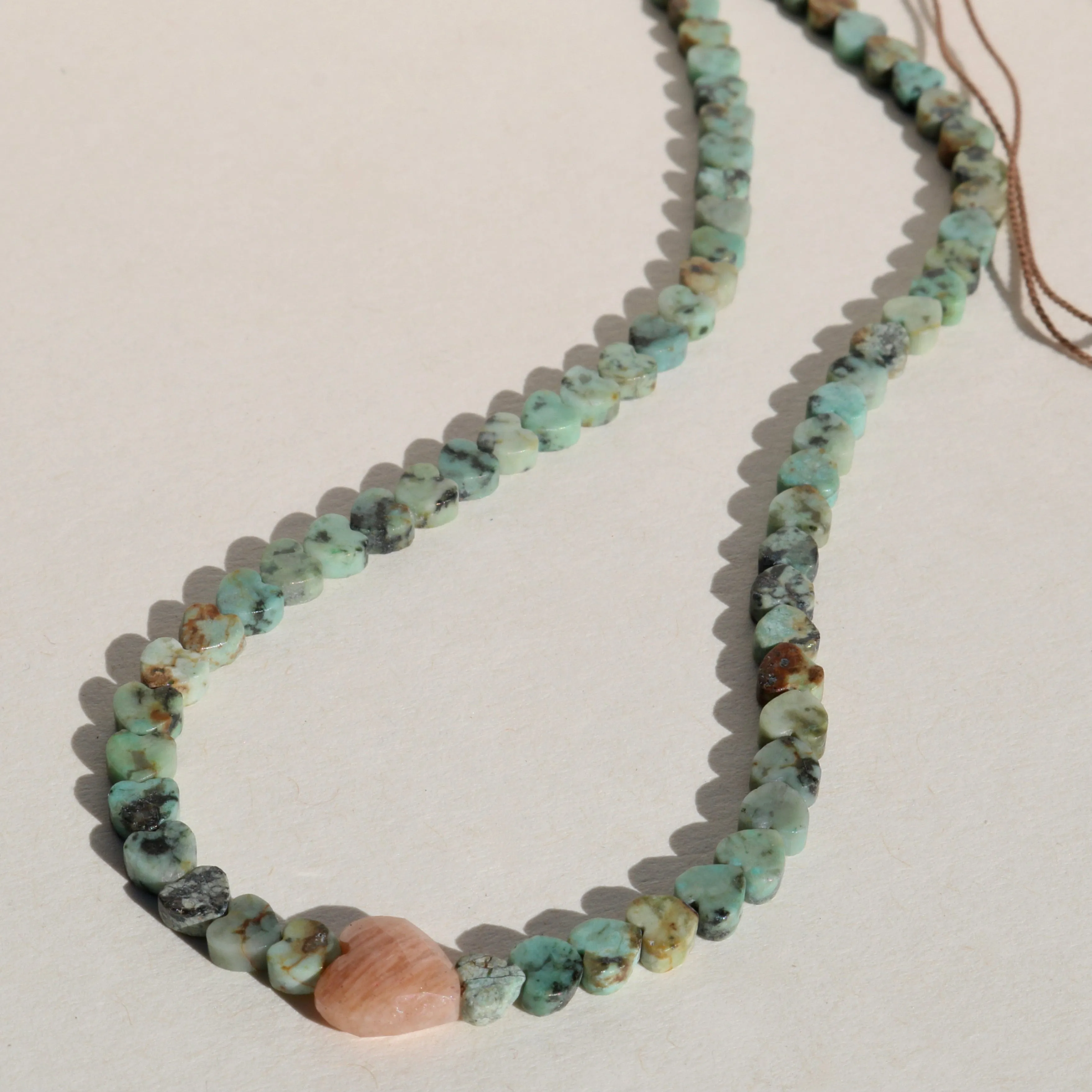 AFRICAN TURQUOISE JASPER & SUNSTONE HEART OM NECKLACE