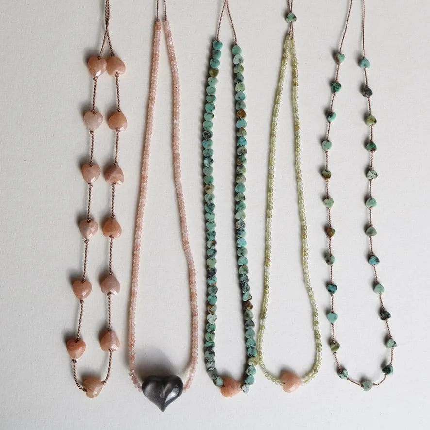 AFRICAN TURQUOISE JASPER & SUNSTONE HEART OM NECKLACE