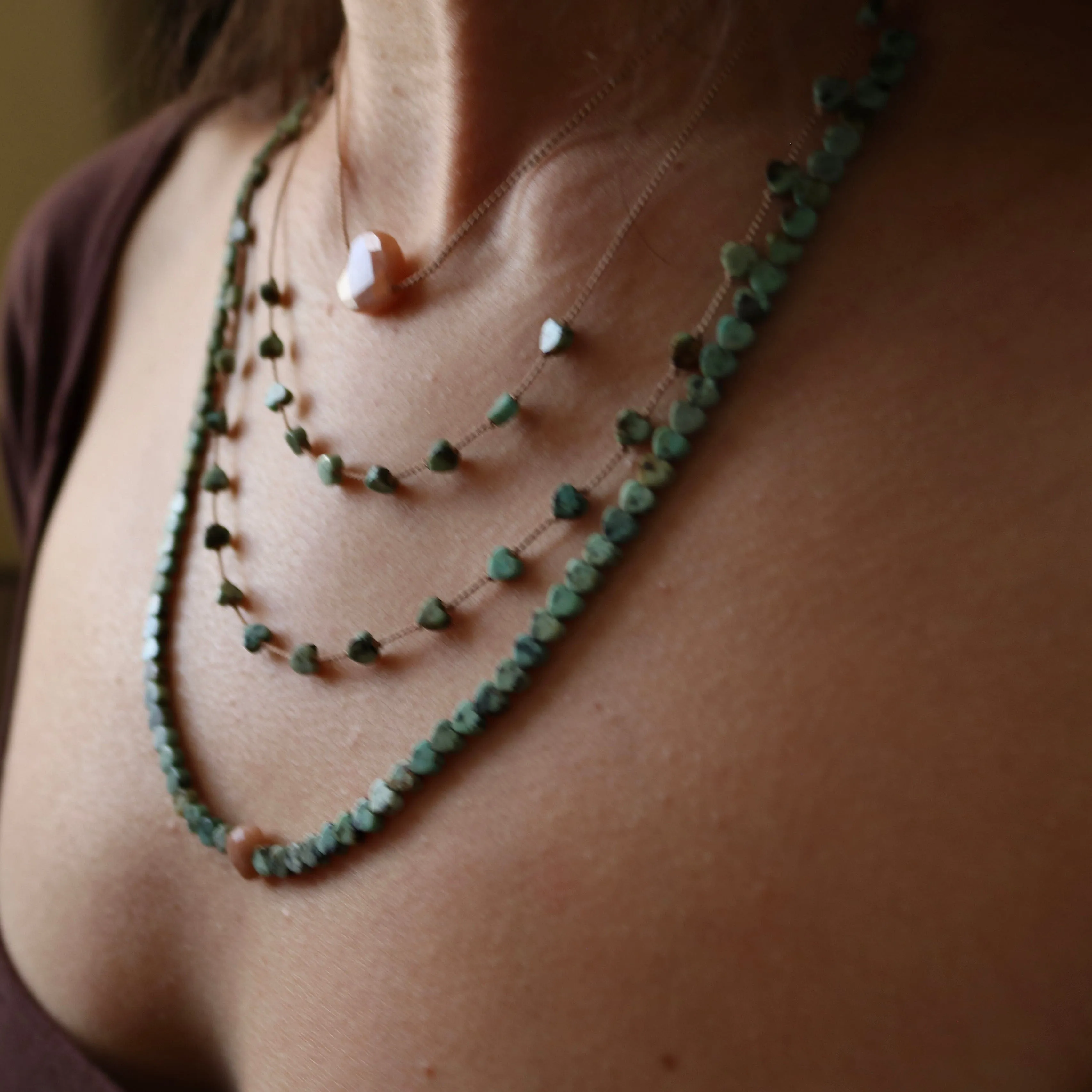 AFRICAN TURQUOISE JASPER & SUNSTONE HEART OM NECKLACE