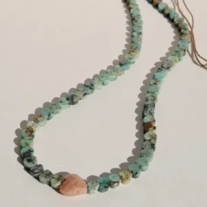 AFRICAN TURQUOISE JASPER & SUNSTONE HEART OM NECKLACE