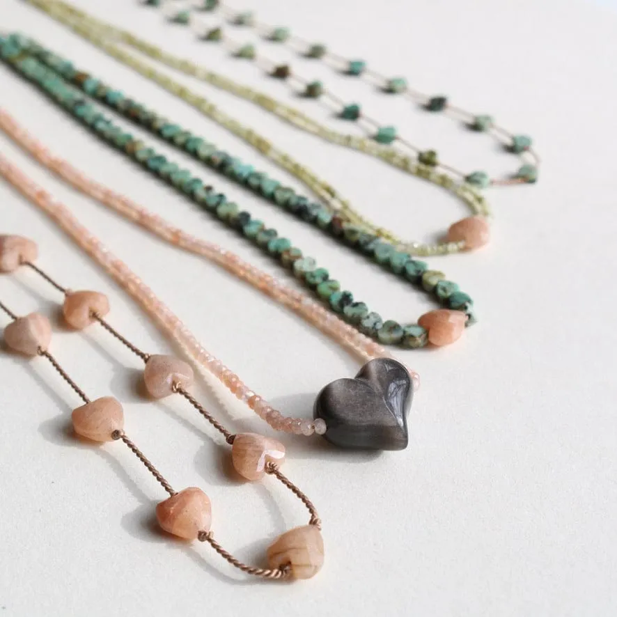 AFRICAN TURQUOISE JASPER & SUNSTONE HEART OM NECKLACE