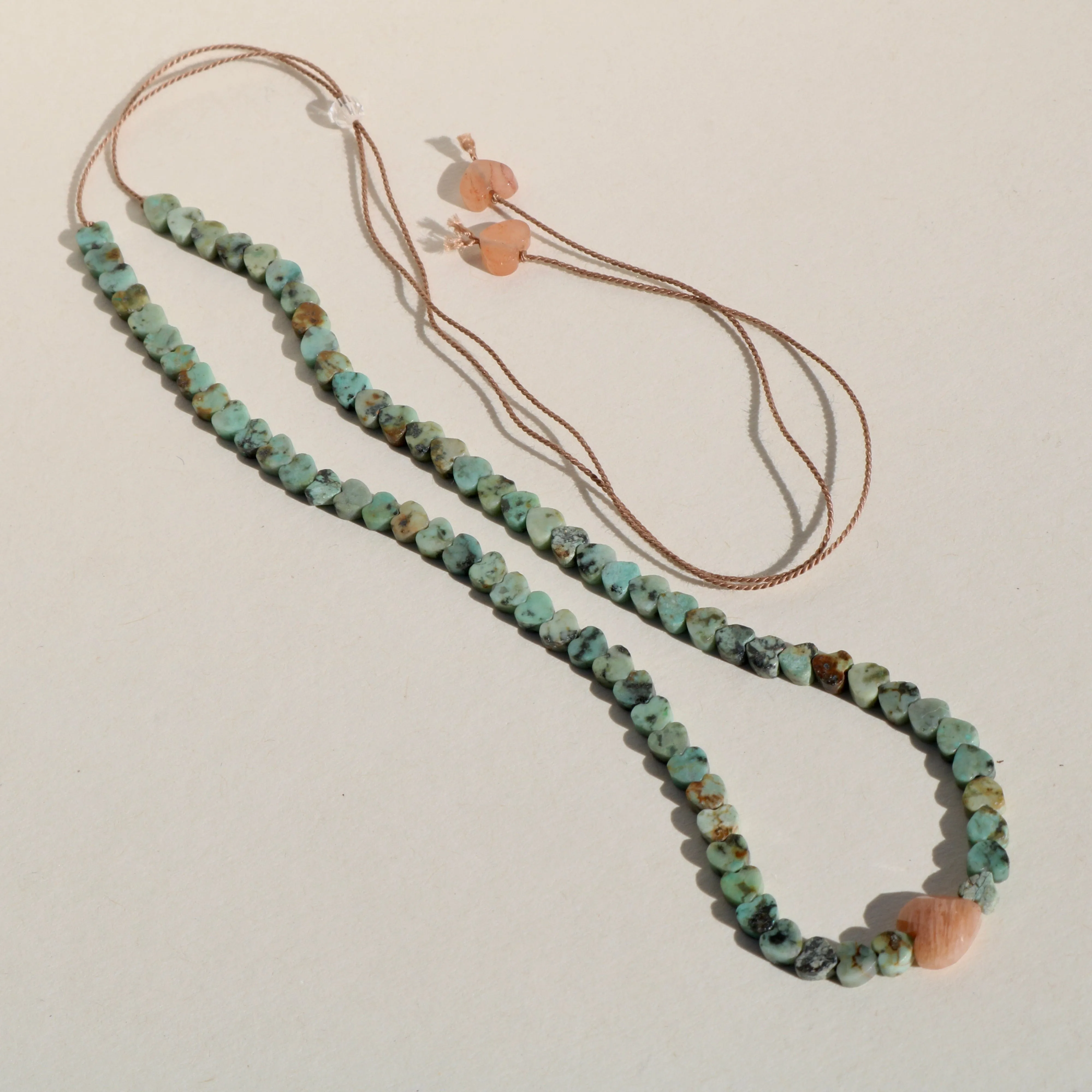 AFRICAN TURQUOISE JASPER & SUNSTONE HEART OM NECKLACE