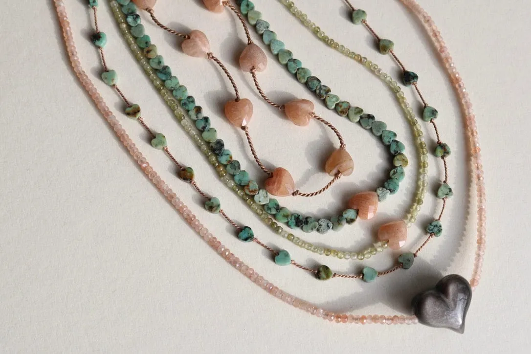 AFRICAN TURQUOISE JASPER & SUNSTONE HEART OM NECKLACE