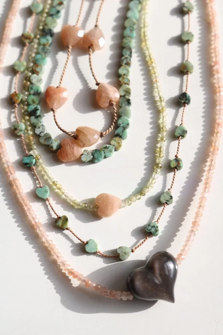 AFRICAN TURQUOISE JASPER & SUNSTONE HEART OM NECKLACE