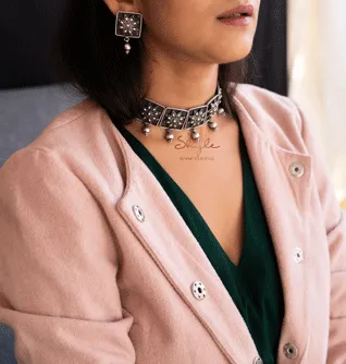 Anvaya Flower Embossed Ball drop Choker Set