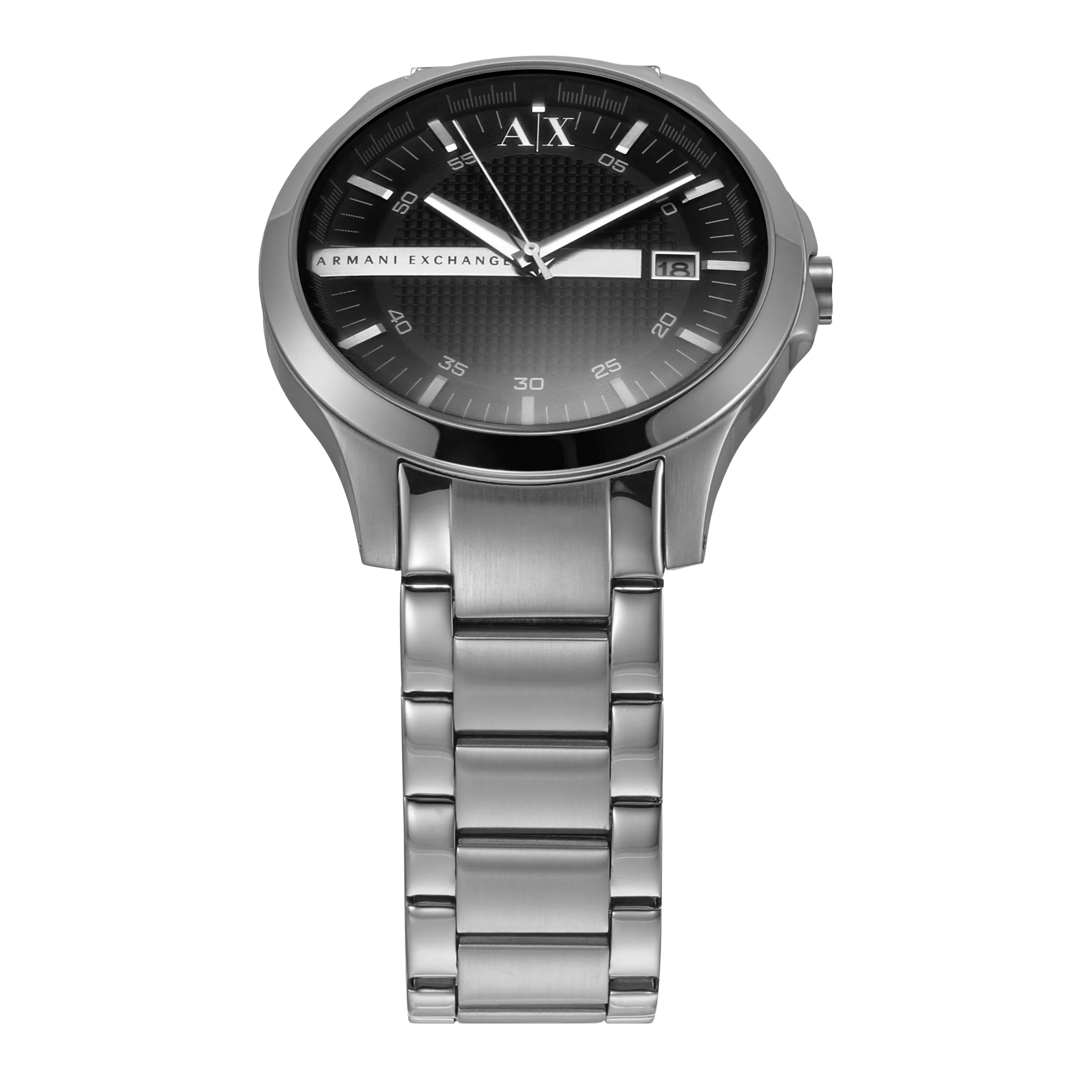 Armani Exchange Hampton Black Face Silver Band Watch - AX2103