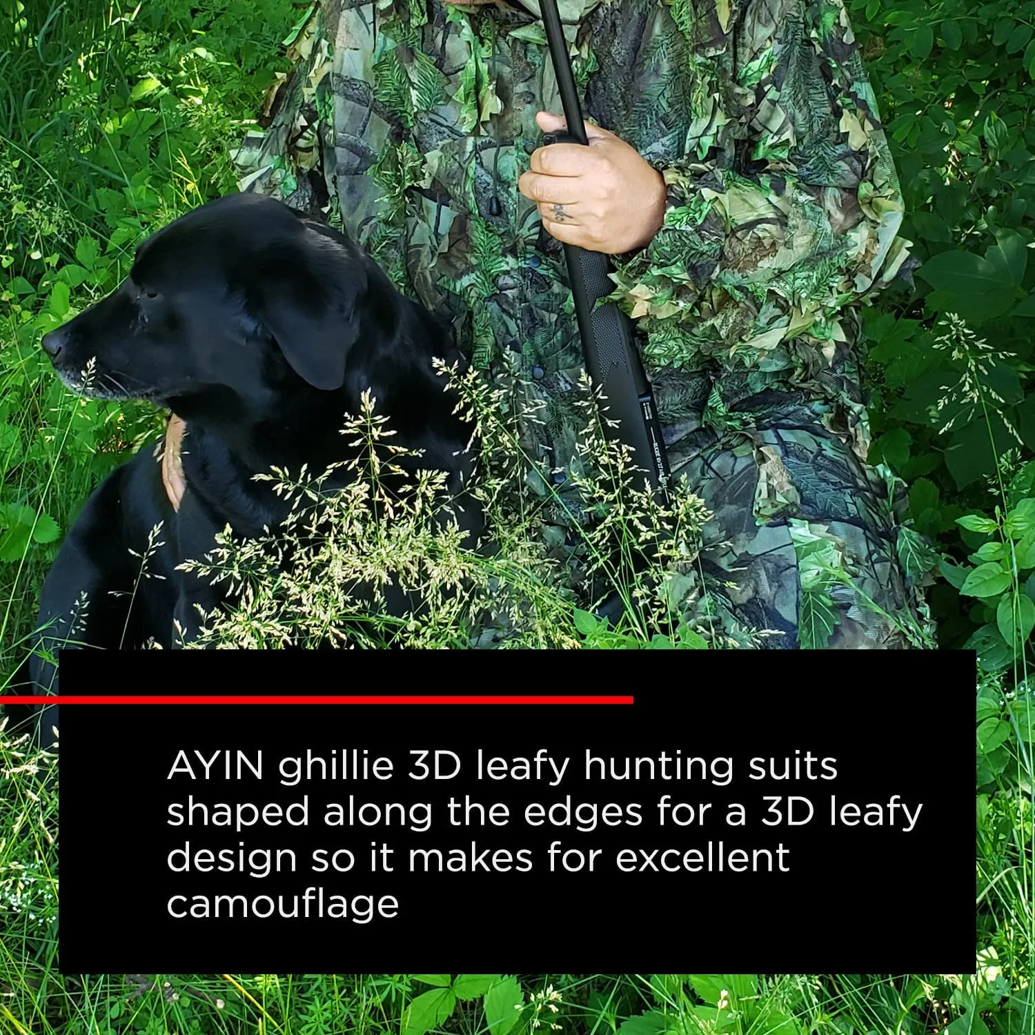 AYIN Ghillie Suit for Men, Hunting Suits for Men, 3D Leaf Bush Ghillie Suit Camo for Turkey Hunting, Woodland Gilly Suits, Hooded Gillies for Men or Youth Camo Hunting Suits (Green Leaf)