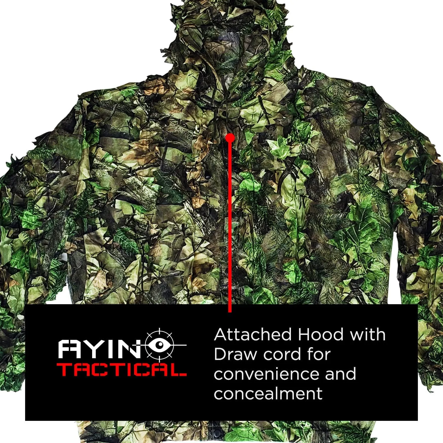 AYIN Ghillie Suit for Men, Hunting Suits for Men, 3D Leaf Bush Ghillie Suit Camo for Turkey Hunting, Woodland Gilly Suits, Hooded Gillies for Men or Youth Camo Hunting Suits (Green Leaf)