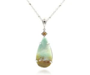 Beach Opal Petrified Wood Teardrop Necklace