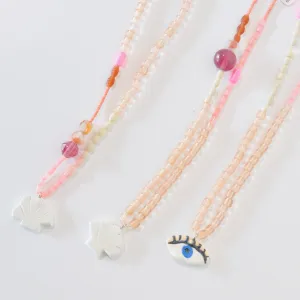 Beaded Necklace with Handmade Clay Beads - Tiffany Charms