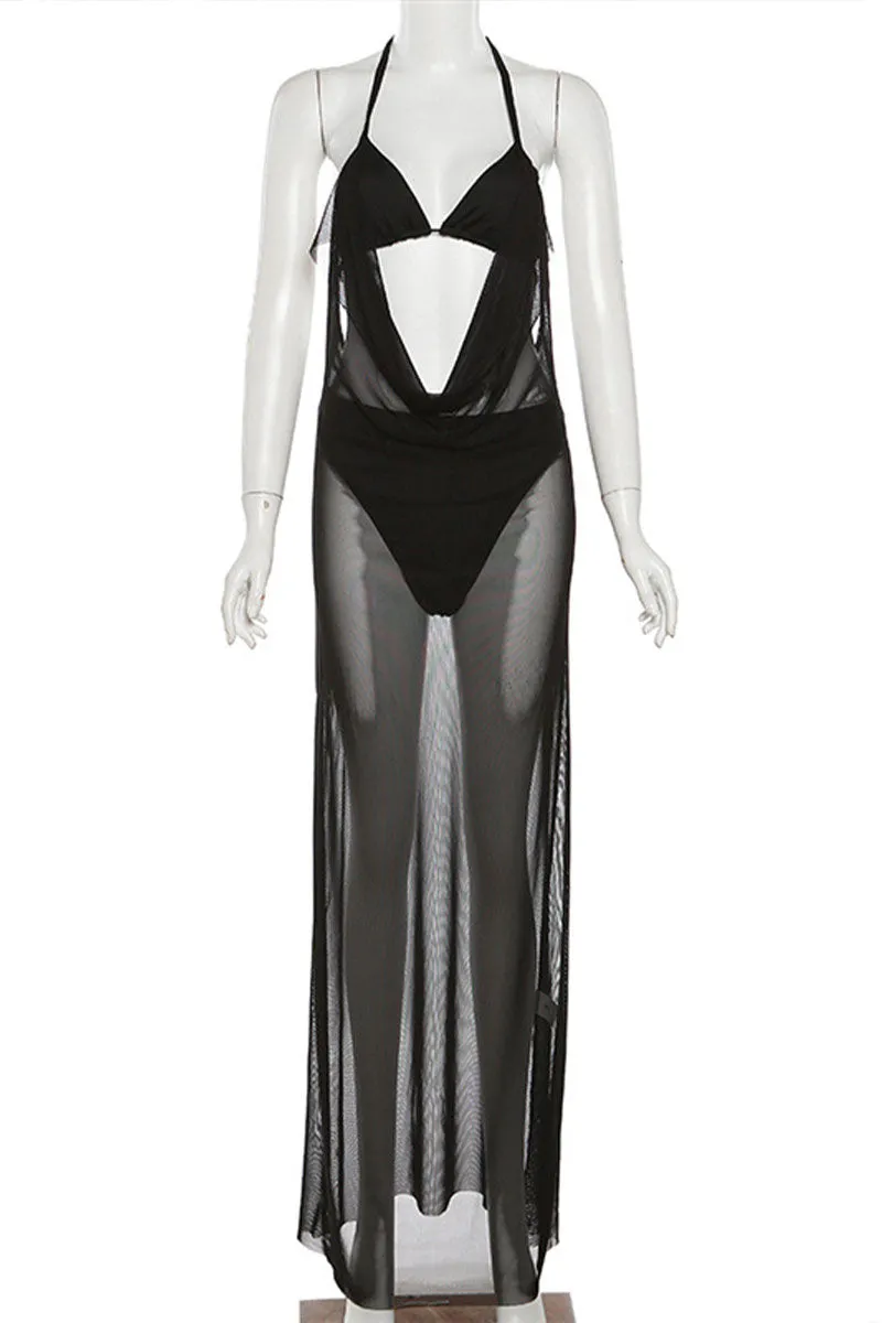 BF0316 Halter Mesh Long Dress