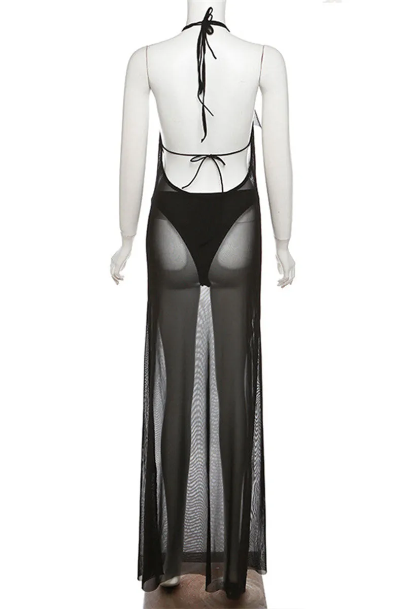 BF0316 Halter Mesh Long Dress