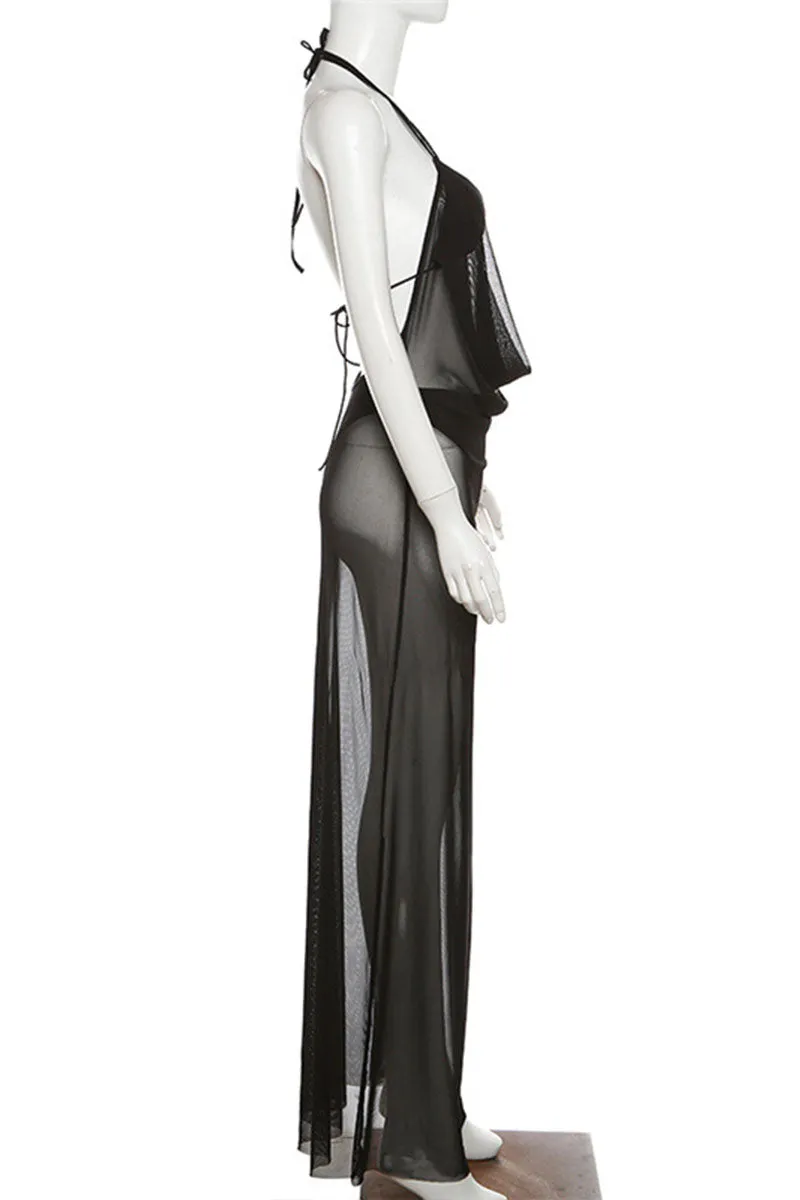BF0316 Halter Mesh Long Dress