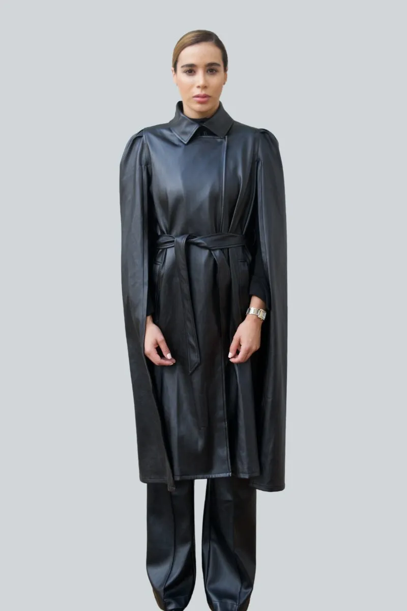 Bianca Long Vegan Leather Cape