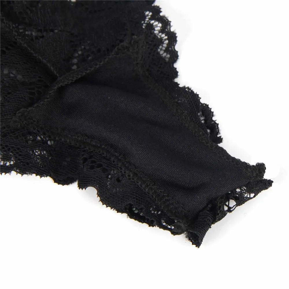 Black Backless Deep V Exquisite Lace Teddy