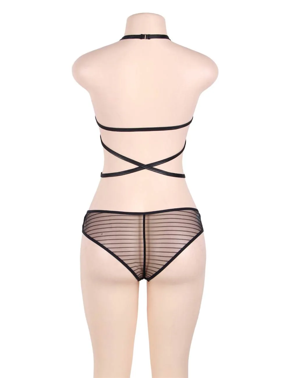 Black Backless Striped Lace Teddy Egypt