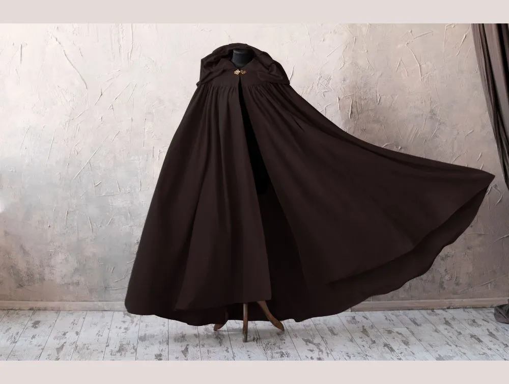 Black fantasy cloak with hood and arm slits