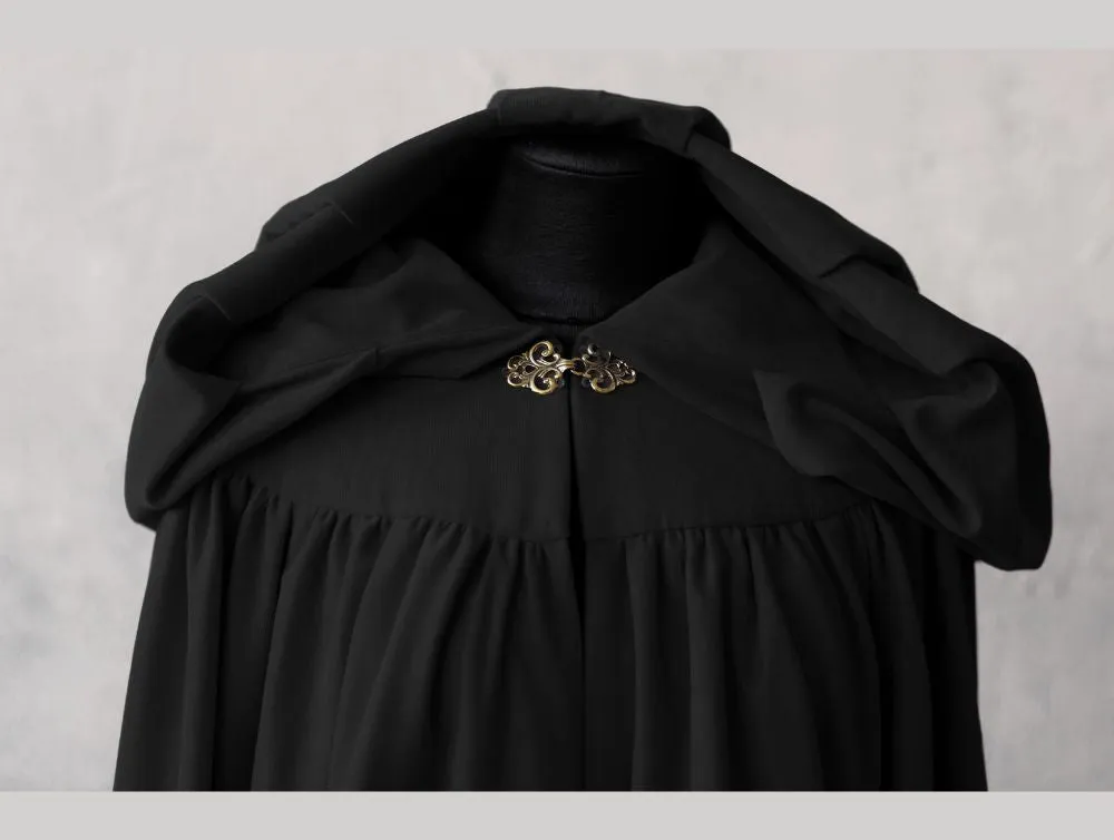 Black fantasy cloak with hood and arm slits